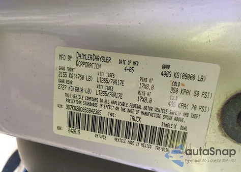 2005 Dodge Ram 2500 Slt/Laramie from USA, damaged, VIN 3D7KR28C05G842385